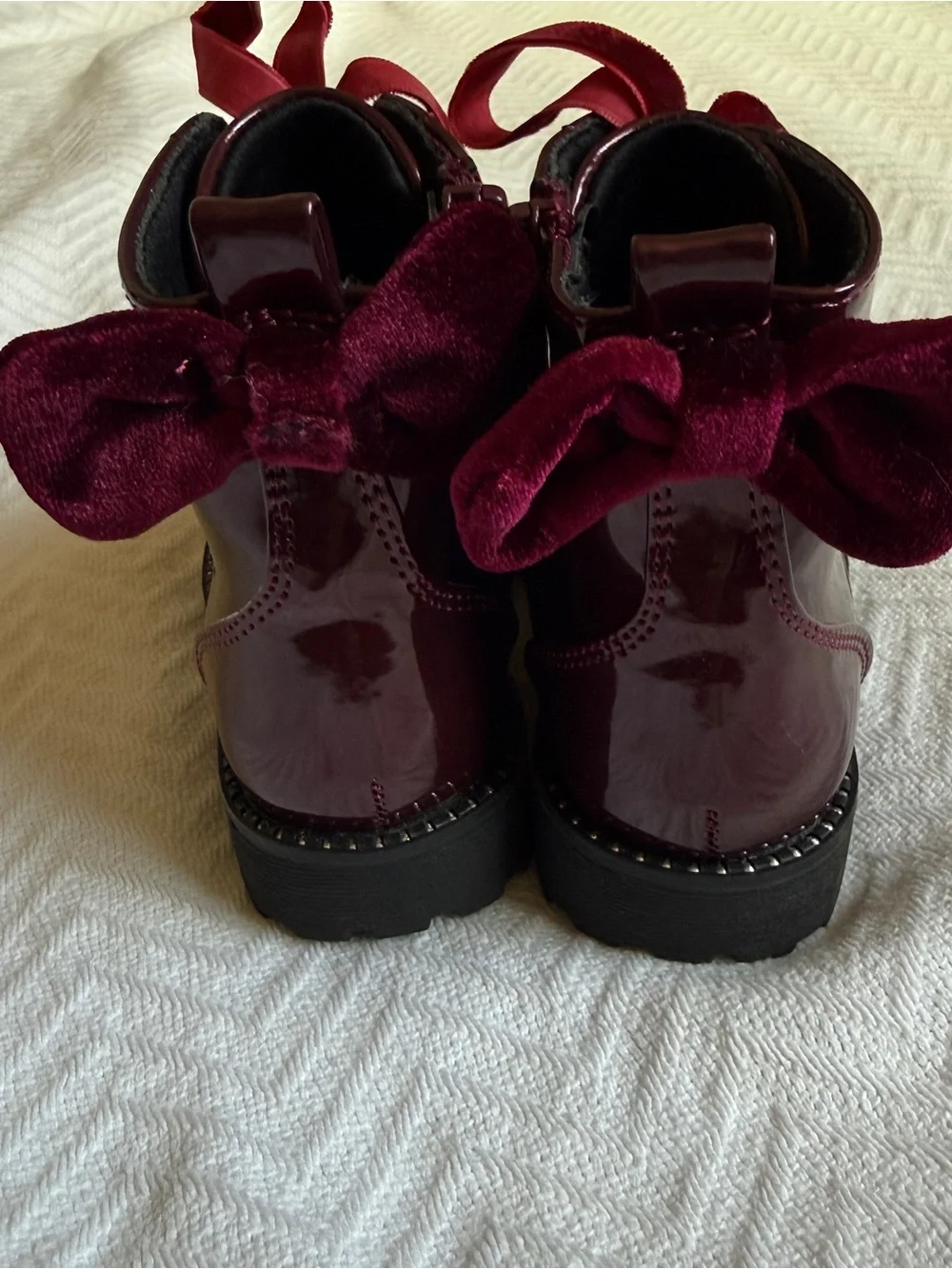 Toddler Burgundy Velvet Lace-Up Combat Boots